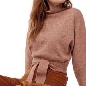 Aritzia Wilfred Lorin Tie Front Sweater Alpaca Blend Mock Neckline Mauve Size M